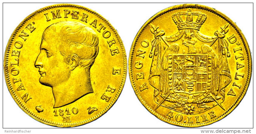 40 Lire, Gold, 1810, Napoleon, Mailand, Fb. 5, Kl. Bohrstelle Bei 12 Uhr, Kl. Rf., Ss-vz.  Ss-vz40 Liras, Gold,... - Autres & Non Classés