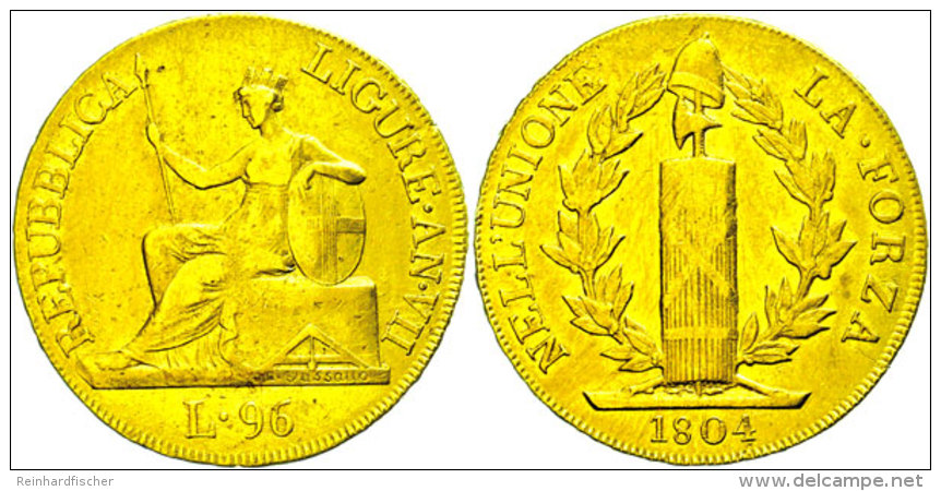 Ligurische Republik, 96 Lire, Gold, 1804, Liguria Sitzend, Fb 448, KM 270, Ss  SsLigurische Republic, 96 Liras,... - Autres & Non Classés