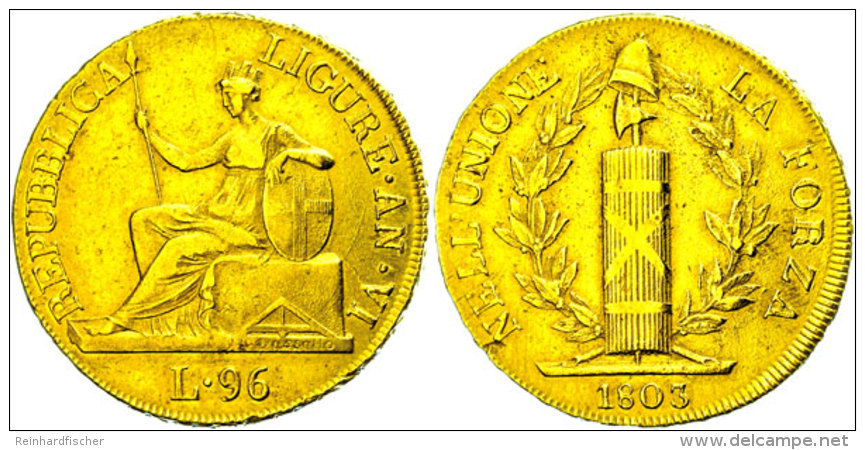 Ligurische Republik, 96 Lire, Gold, 1803, Liguria Sitzend, Fb 448, KM 270, Kl. Randfehler, Ss  SsLigurische... - Otros & Sin Clasificación