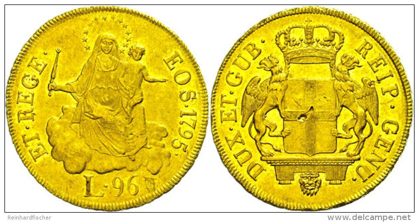 Genua, 96 Lire, Gold, 1795, Madonna Mit Kind, Fb 444, KM 251.2, Kratzer, Ss  SsGenoa, 96 Liras, Gold, 1795,... - Otros & Sin Clasificación