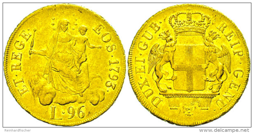 Genua, 96 Lire, Gold, 1793, Madonna Mit Kind, Fb 444, KM 251.2, Kl. Randfehler, Ss  SsGenoa, 96 Liras, Gold,... - Autres & Non Classés