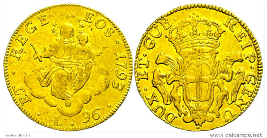 Genua, 96 Lire, Gold, 1793, Madonna Mit Kind, Fb 444, KM 251.1, Ss  SsGenoa, 96 Liras, Gold, 1793, Madonna With... - Sonstige & Ohne Zuordnung