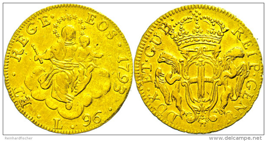 Genua, 96 Lire, Gold, 1793, Madonna Mit Kind, Fb 444, KM 251.1, Kl. Randfehler, Ss  SsGenoa, 96 Liras, Gold,... - Otros & Sin Clasificación