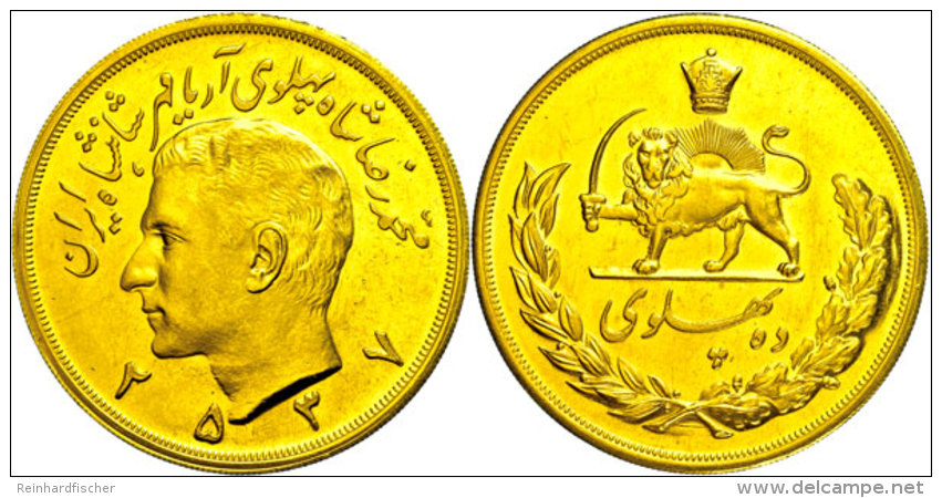 10 Pahlavi, Gold, 1978 (MS 2537), Mohammed Reza Pahlavi, Fb. 98a, KM 1213, Wz. Rf., Vz-st.  Vz-st10 Pahlavi,... - Irán