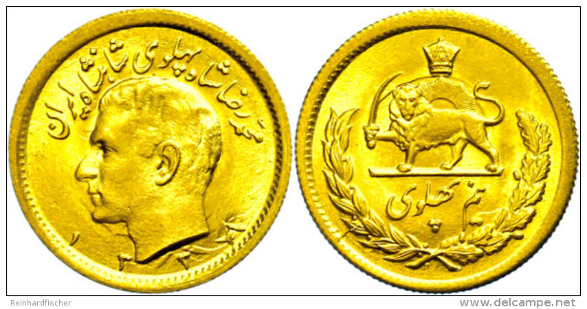 1/2 Pahlavi, Gold, 1959 (SH 1338), Mohammed Reza Pahlavi, Fb. 102, Vz-st.  Vz-st1 / 2 Pahlavi, Gold, 1959 (SH... - Iran