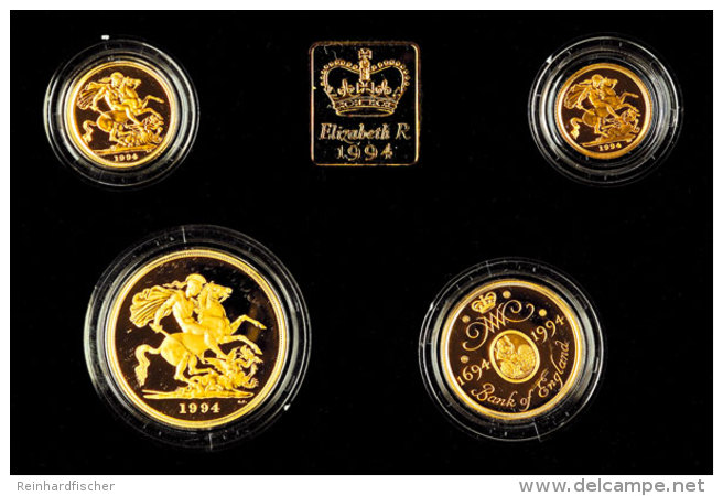 1/2 Sovereign Bis 5 Pounds, Gold, 1994, Four Coin Set, Elisabeth II., Auflage Nur 1250 Sätze, Mit Zertifikat... - Autres & Non Classés