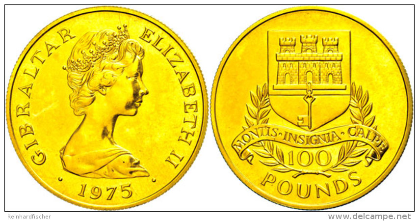 Gibraltar, 100 Pounds, Gold, 1975, 250 Jahre Britische Währung In Gibraltar, Auflage Nur Ca. 1600 Stück,... - Autres & Non Classés