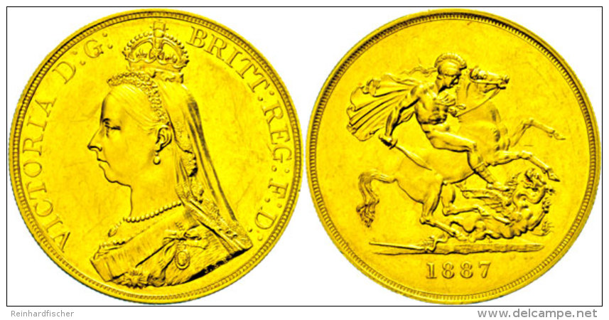 5 Pounds, Gold, 1887, Victoria, Fb. 390, Seaby 3864, Avers Berieben, Kl. Kratzer Und Randfehler, Vz.  Vz5... - Autres & Non Classés