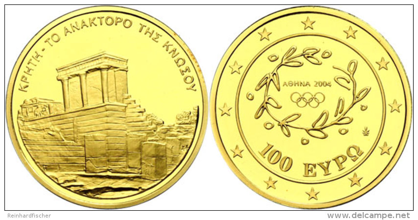 100 Euro, Gold, 2004, Palast Von Knossos Auf Kreta, 999er Gold, 10 G, Fb. 37, KM 192, In Kapsel, PP.  PP100... - Grecia