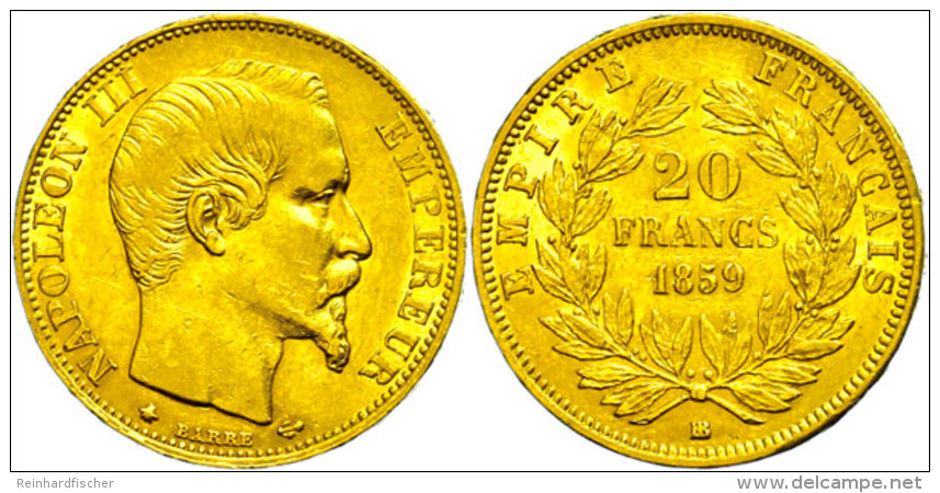 20 Francs, Gold, 1859, Napoleon III., Straßburg, Fb. 574, Wz. Rf., Ss-vz.  Ss-vz20 Franc, Gold, 1859,... - Otros & Sin Clasificación