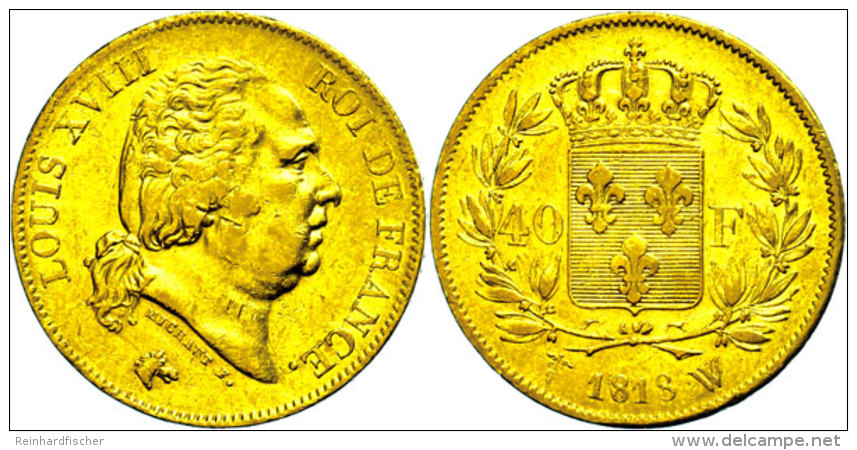 40 Francs, Gold, 1818, Ludwig XVIII., Lille, Fb. 536, Kl. Rf., Ss.  Ss40 Franc, Gold, 1818, Ludwig XVIII.,... - Autres & Non Classés