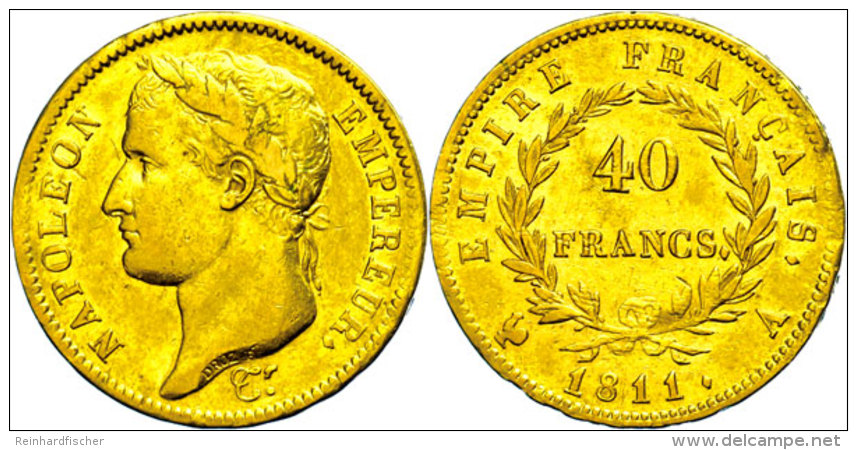 40 Francs, Gold, 1811, Napoleon, Paris, Fb. 505, Ss.  Ss40 Franc, Gold, 1811, Napoleon, Paris, Fb. 505, Very... - Autres & Non Classés