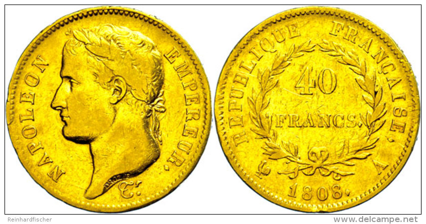 40 Francs, Gold, 1808, Napoleon, Paris, Fb. 493, Kl. Rf., Ss.  Ss40 Franc, Gold, 1808, Napoleon, Paris, Fb.... - Otros & Sin Clasificación
