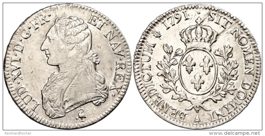 Ecu Aux Rameaux D'olivier, 1791, Louis XVI., Paris, Gadoury 356, Justiert, Ss-vz.  Ss-vzEuropean Currency Unit... - Autres & Non Classés