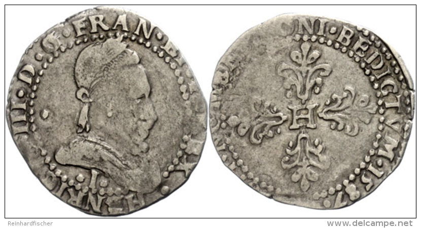 Demi Franc, 1587, Henri III., I (Limoges), S-ss.  S-ssDemi Franc, 1587, Henri III., I (Limoges), S Very Fine. ... - Otros & Sin Clasificación