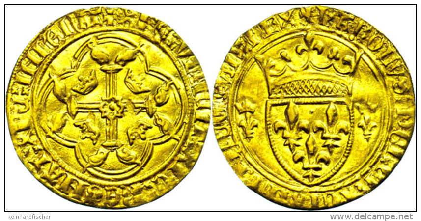 Ecu D'or Neuf à La Couronne (3,31g), O.J., Charles VII., Fb. 307, Henkelspur, Ss.  SsEuropean Currency... - Autres & Non Classés