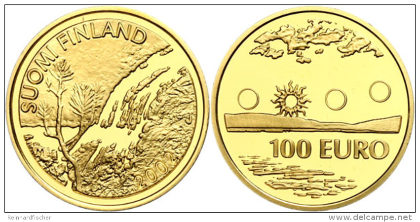 100 Euro, Gold, 2002, Lappland, 900er Gold, 8,64 G, Fb. 15, KM 109, In Kapsel, PP.  PP100 Euro, Gold, 2002,... - Finlandia