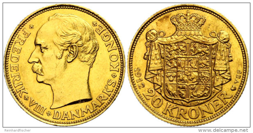 20 Kronen, Gold, 1912, Frederik VIII., Fb. 297, Ss-vz.  Ss-vz20 Coronas, Gold, 1912, Frederik VIII., Fb. 297,... - Dinamarca