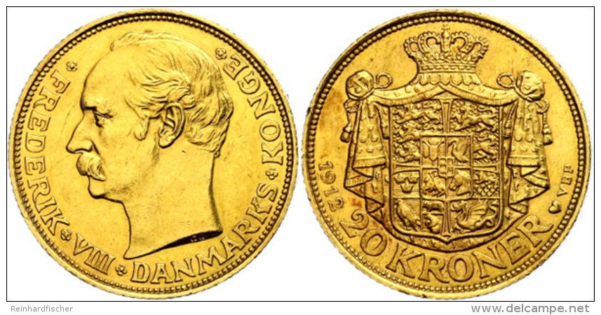 20 Kronen, Gold, 1912, Frederik VIII., Fb. 297, Ss-vz.  Ss-vz20 Coronas, Gold, 1912, Frederik VIII., Fb. 297,... - Dinamarca