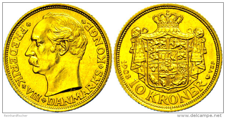 10 Kronen, Gold, 1908, Frederik VIII.., Fb. 298, Vz-st.  Vz-st10 Coronas, Gold, 1908, Frederik VIII. ., Fb.... - Dinamarca