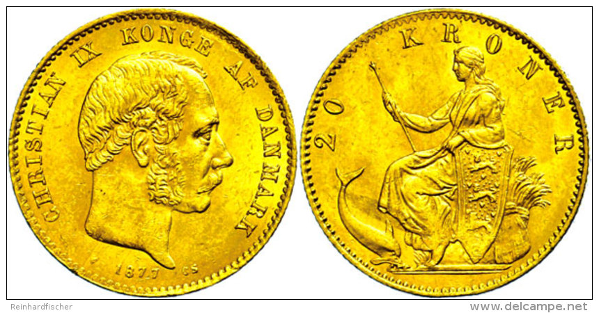 20 Kronen, Gold, 1877, Christian IX., Fb. 295, Randfehler, Vz.  Vz20 Coronas, Gold, 1877, Christian IX., Fb.... - Dinamarca
