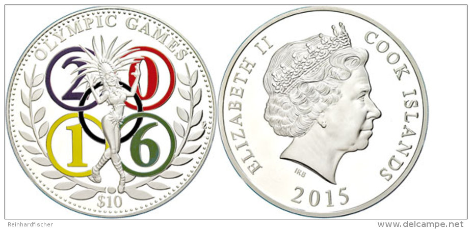 10 Neuseeland Dollars, 2015, 2 Oz 999er Silber, 62,2 G, 50,0 Mm, Samba Tänzer Und Olympische Spiele - Ringe... - Islas Cook