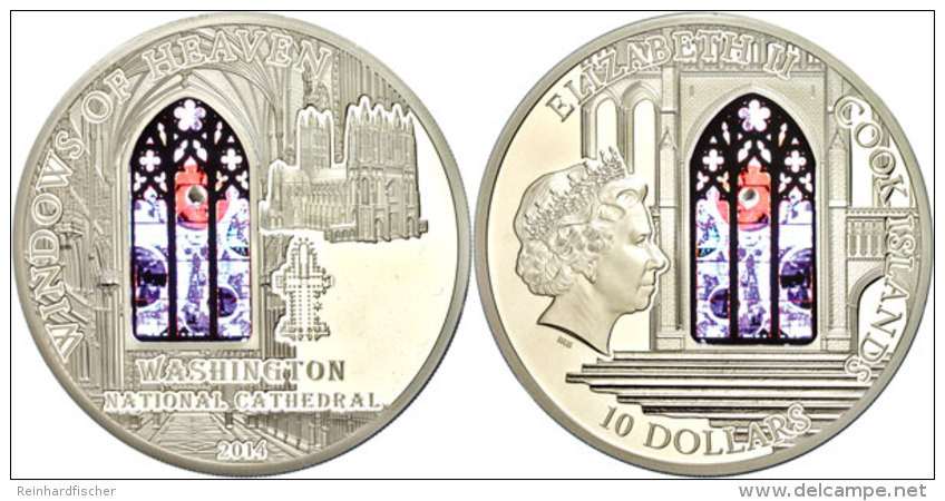 10 Dollars, 2014, Washington National Cathedral-Weltraumfenster, Mit Mondgestein, Auflage Nur 1000 Stück, Mit... - Islas Cook