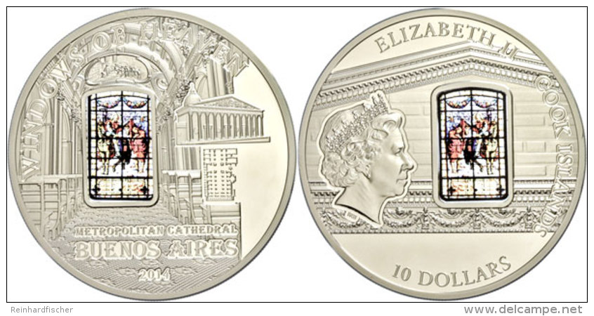 10 Dollars, 2014, Catedral Metropolitana De Buenos Aires-St. Martins Fenster, Auflage Nur 2000 Stück, Mit... - Islas Cook