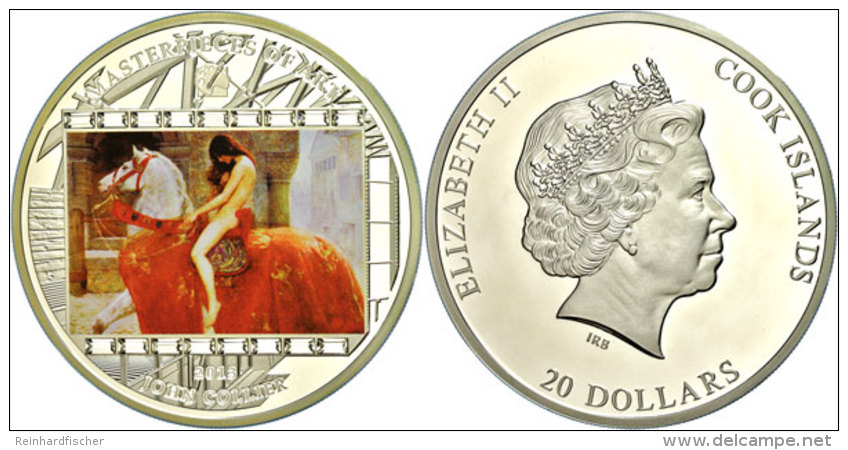 25 Dollars, 2013, "Lady Godiva", 3 Unzen Silber Mit 17 Swarovski Kristallen, Auflage Nur 1898 Stück, Mit... - Islas Cook