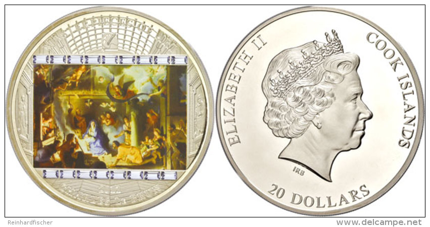 20 Dollars, 2011, Masterpieces Of Art, Anbetung Der Hirten, 3 Oz Silber Mit Swarovskikristall Schneeflocke Und... - Islas Cook