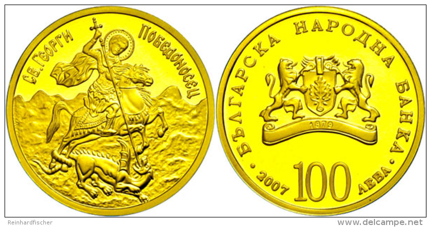 100 Leva, 2007, 24mm, 8,63g Fein, 999/1000 Gold, Hl. Georg, Fb. 36,  Auflage Nur 1500 Ex., In Kapsel Mit... - Bulgaria