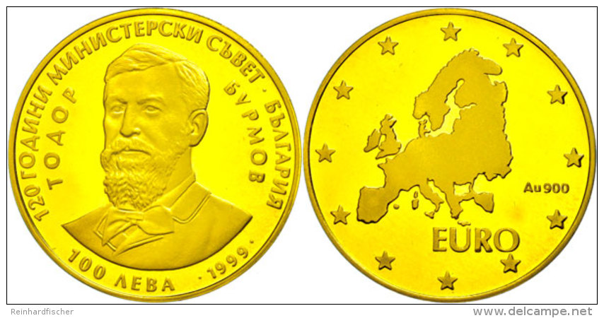 100 Leva, 1999, 900/1000 Gold,14,4g Fein, 120 Jahre Ministerrat -Todor Burmov, Fb. 20, KM 255, In Kapsel Und Mit... - Bulgarie