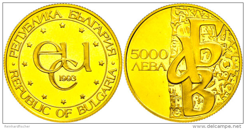 5000 Leva, 1993, 900/1000 Gold, 7,77g Fein, Kyrillisches Alphabet, Fb. 16, Winz. Fleck Im Feld, In Kapsel, Auflage... - Bulgarie