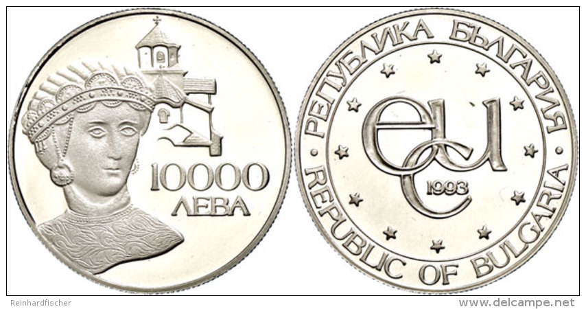 10000 Leva, 1993, 999er Platin, 15,57g, 1/2 Oz,  Av.: Inschrift "ECU" Im Kreis Von 12 Sternen. Rev.: Stifterbild... - Bulgarie