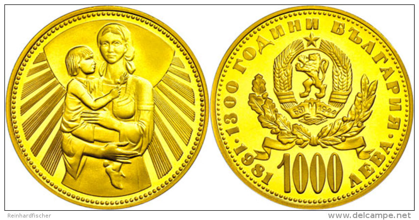 1000 Leva, 1981, 900er Gold, 15,2g Fein, Mutter Und Kind Vor Sonne, Fb.13, In Kapsel, Auflage 2000 Exemplar, PP. ... - Bulgarie