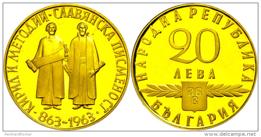 20 Leva, 1963, 900er Gold, 15,2g Fein, Hl. Kyrillos Und Hl. Methodius, Apostel Der Slawen, KM 68, In Kapsel, PP... - Bulgarie