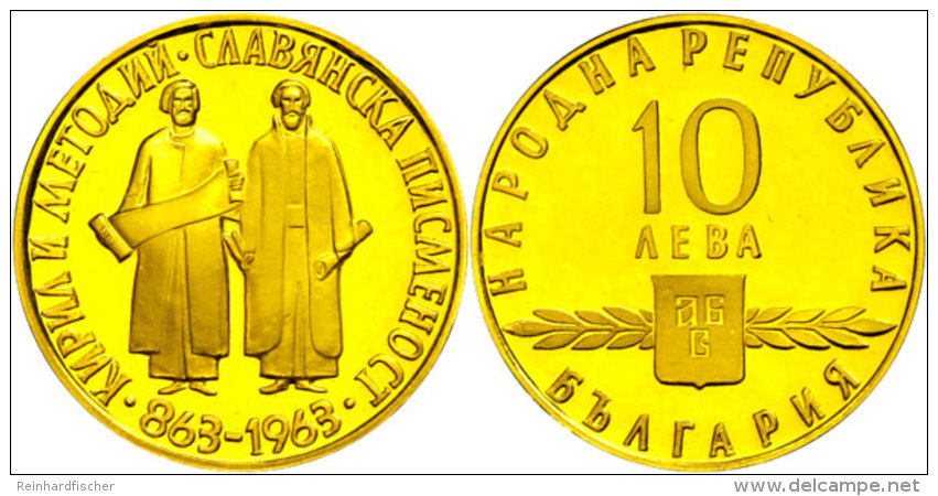 10 Leva, 1963, 900er Gold, 22mm, 7,5 G Fein, Hl. Kyrillos Und Hl. Methodius, Apostel Der Slawen, KM 67, In Kapsel,... - Bulgarie