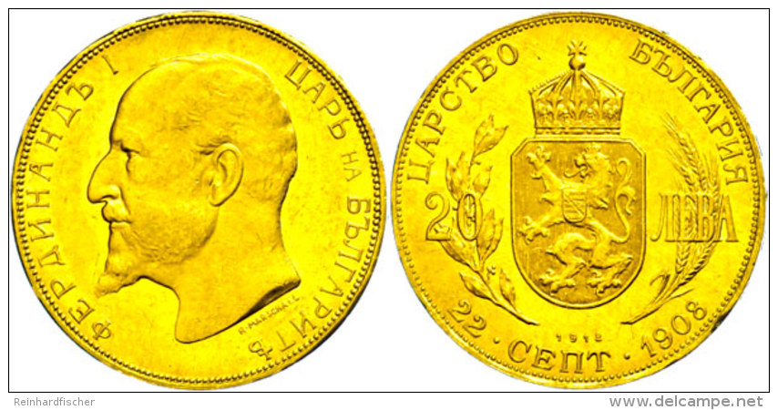 20 Leva, 1912, 900er Gold, 6,45g/5,8g Fein, Av.: Kopf  Von Ferdinand I. N. Links. Rev.: Staatswappen, Julianische... - Bulgaria