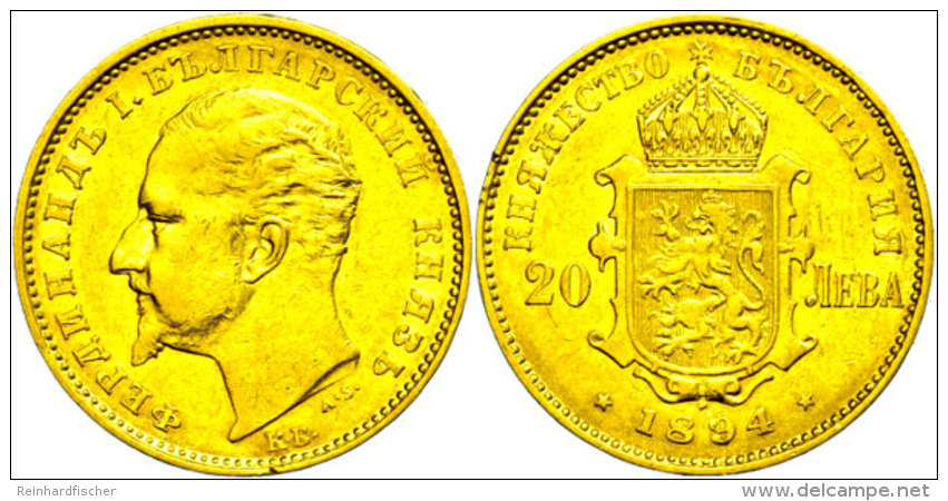 20 Leva, 1894 K-B, 900er Gold, 6,4g/5,7g Fein, Av.: Kopf  Von Ferdinand I. N. Links. Rev.: Staatswappen Und... - Bulgaria