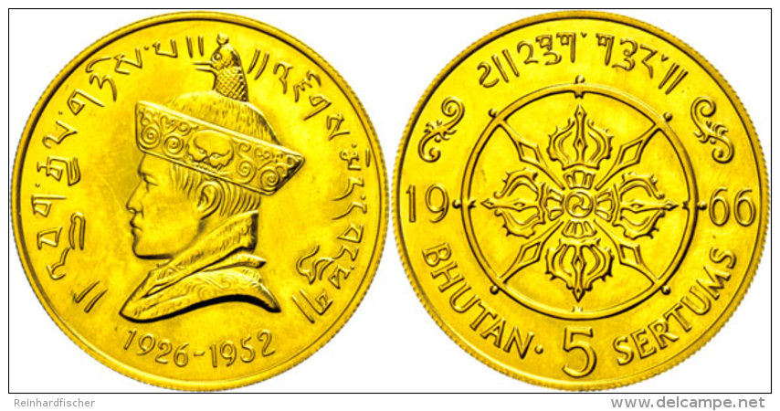 5 Sertums (40,01g), Gold, 1966, Jigme Dorji Wangchuck, 40. Jahrestag Der Thronbesteigung Seines Vaters Druk Gyalpo... - Bhoutan