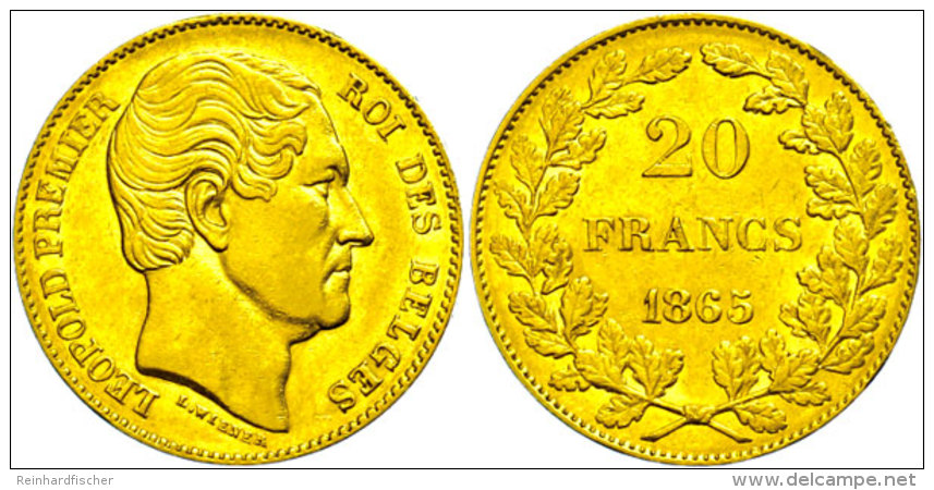 20 Francs, Gold, 1865, Leopold I., Fb. 411, Kl. Rf., Ss-vz.  Ss-vz20 Franc, Gold, 1865, Leopold I., Fb. 411,... - Autres & Non Classés