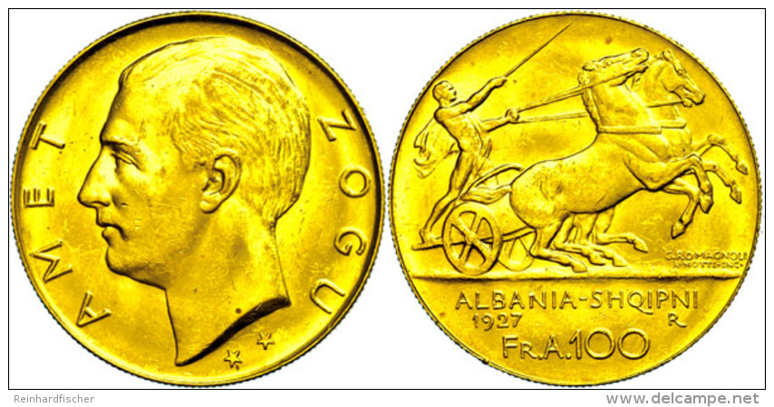 100 Franken, Gold, 1927, Zogu I., Rom, Zwei Sterne, Fb. 1, Kl. Randfehler Und Kratzer, Vz.  Vz100 Franc, Gold,... - Albanie