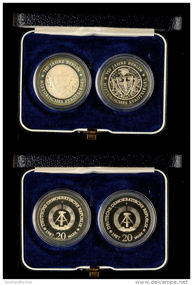 Münzset, 2 X 20 Mark, 1987 A, 750 Jahre Berlin "Historische Stadtsiegel", 2 PP Varianten In Kapsel (Mittelteil... - Otros & Sin Clasificación