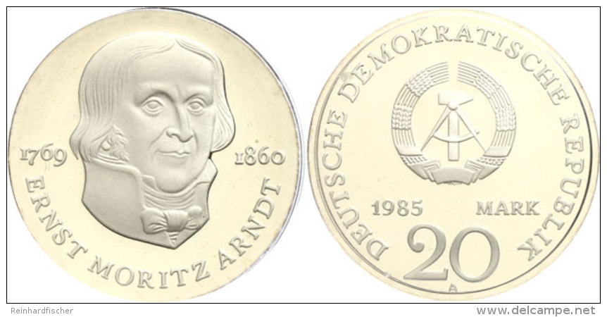 20 Mark, 1985 A, Zum 125. Todestag Von Ernst Moritz Arndt, In Hartkapsel, Verplombt, PP, Katalog: J. 1605 PP20... - Otros & Sin Clasificación