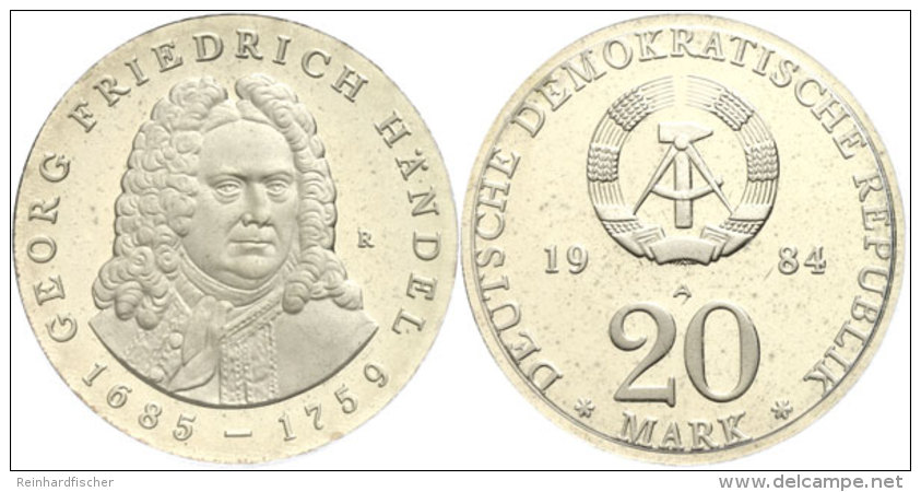 20 Mark, 1984 A, Zum 225. Todestag Von Georg Friedrich Händel, In Hartkapsel, Verplombt, Fleckige Patina, PP,... - Otros & Sin Clasificación