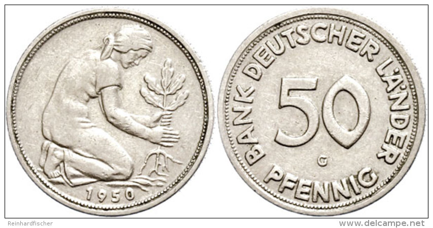 50 Pfennig, 1950 G, BANK DEUTSCHER LÄNDER, Ss., Katalog: J. 379 Ss50 Penny, 1950 G, Bank German Countries,... - Otros & Sin Clasificación