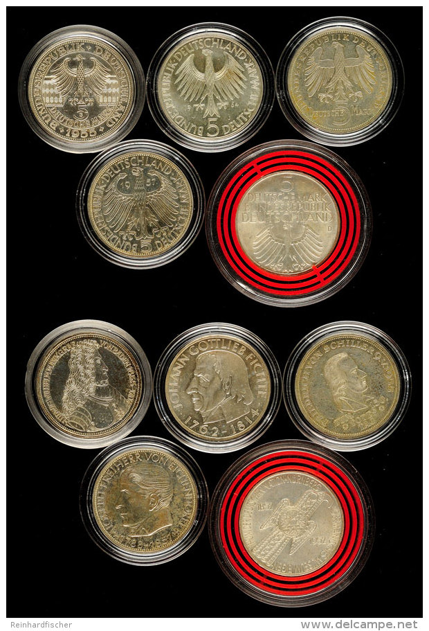 5x5 Mark, 1952-1964, Germanisches Museum Bis Fichte, J. 388, 389, 390, 391 Und 393, Jeweils Vz., Katalog: J. 338/93... - Autres & Non Classés