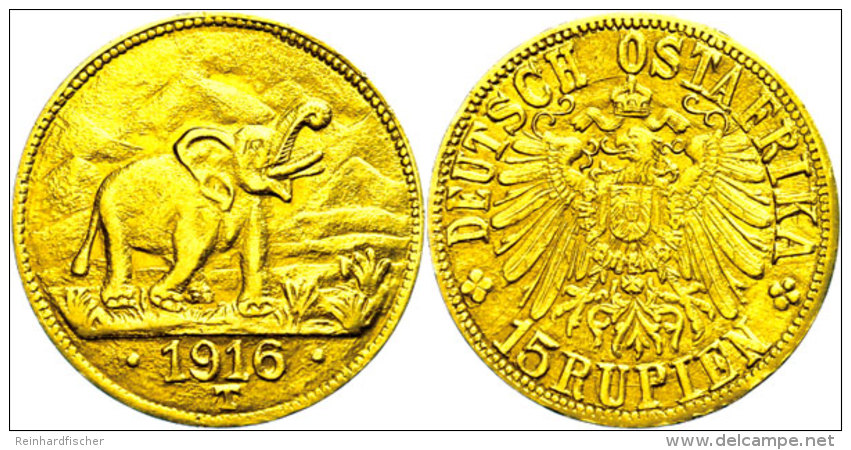 DOA, 15 Rupien, Gold, 1916, Variante Mit Großer Arabeske, J. 728b, Kl. Rf., Ss-vz., Katalog: J. 728b... - Autres & Non Classés