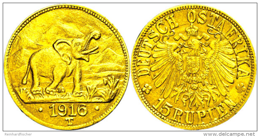 DOA, 15 Rupien, Gold, 1916, Variante Mit Großer Arabeske, J. 728 B, Minimale Randfehler, Ex Auktion 48... - Autres & Non Classés