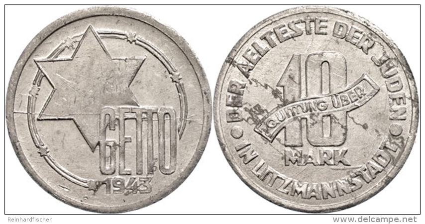 Ghetto Litzmannstadt, 10 Mark, 1943, Aluminium, Vz. Mit Gutachten Franquinet Attest/Certificate:... - Autres & Non Classés